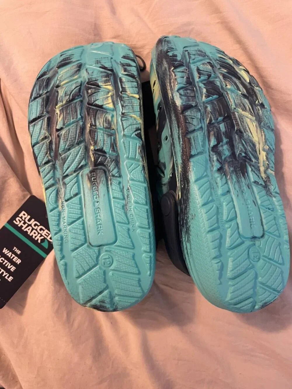 NWT Rugged Shark boys Size 12 Aqua Marbled Clogs | Gorpcore Coastal Water Shoes